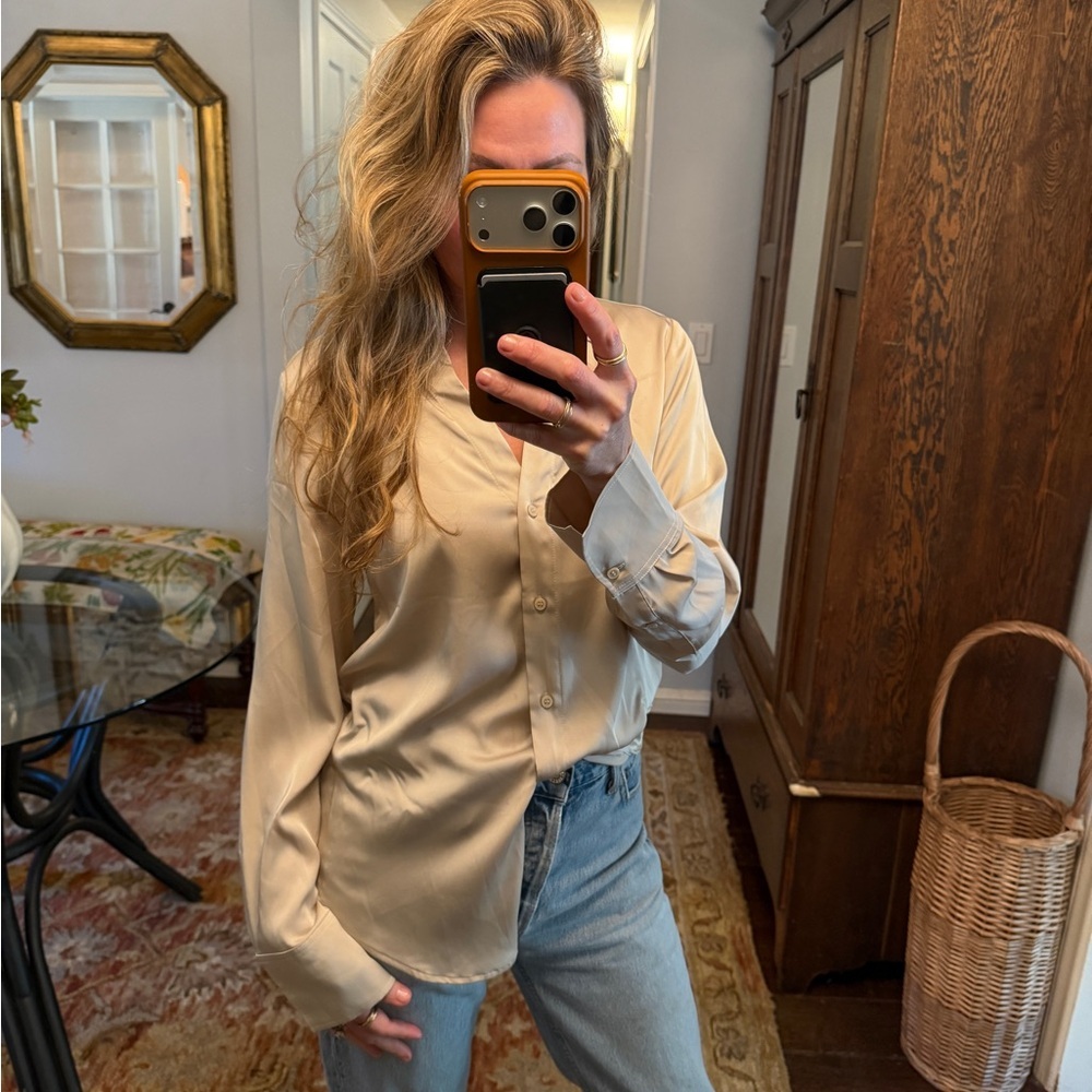 Silky Cream Button-Down H&M Silk Women's Blouse